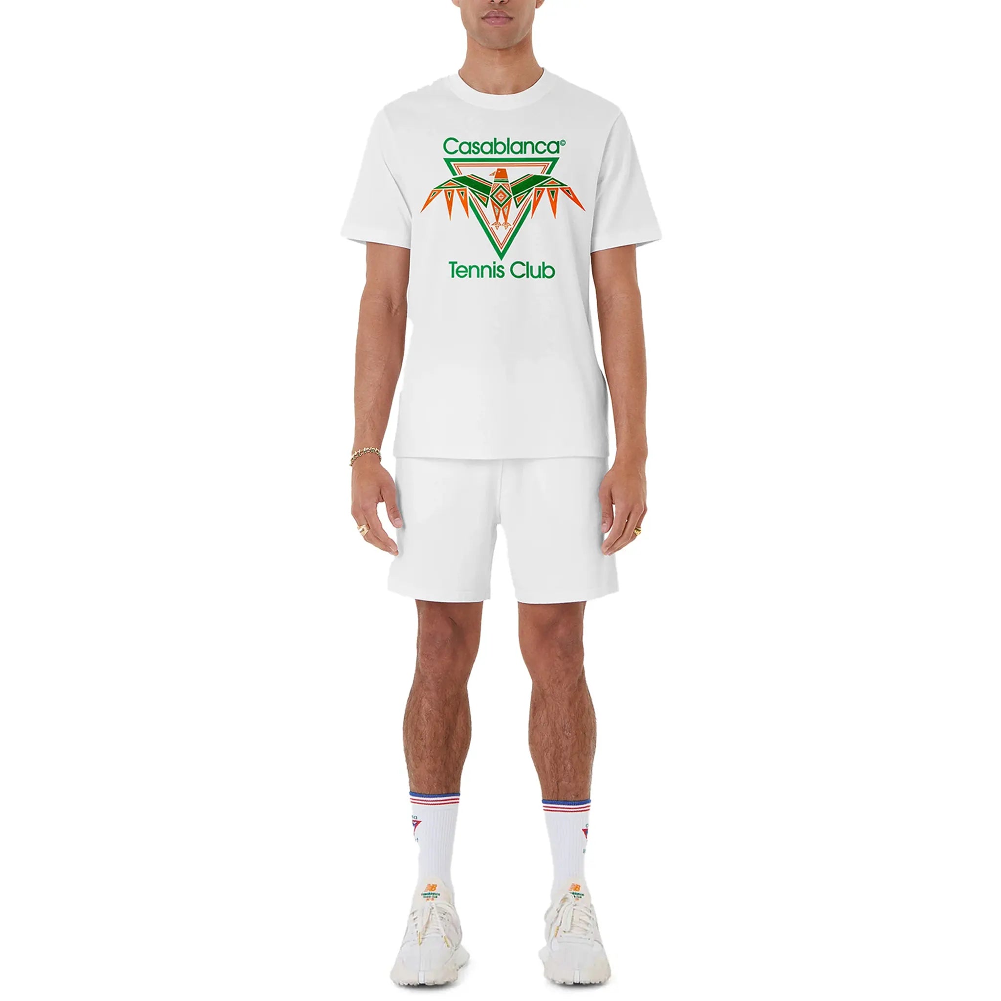 Model view of Casablanca Playful Eagle White T Shirt MS24JTS00120